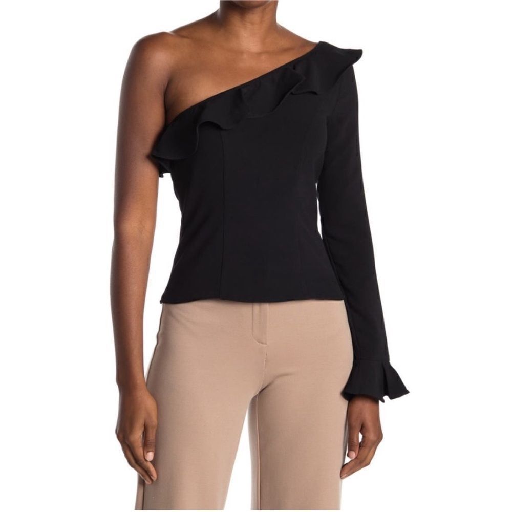Likely NWT Rosewood One Shoulder Ruffle Top in Black Size 6